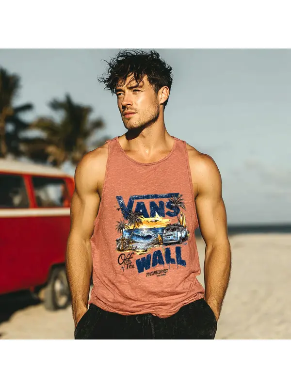 Men's Casual Beach Comfortable Breathable Printed Sleeveless Vest Top - Ootdmw.com 