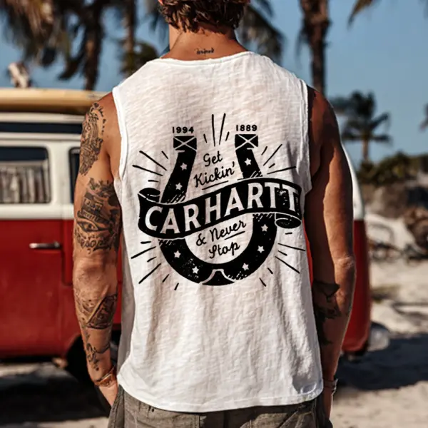 Men's Summer Casual Comfortable Breathable White Printed Sleeveless Vest Top - Ootdyouth.com 