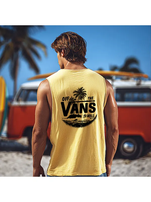 Men's Casual Beach Comfortable Breathable Printed Sleeveless Vest Top - Ootdmw.com 