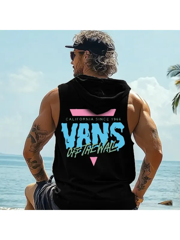 Men's Summer Surf Logo Graphic Hooded Tank Top - Anrider.com 