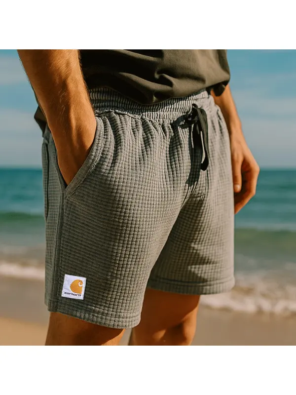 Comfortable Waffle Knit Shorts For Summer Beach Days - Ootdmw.com 