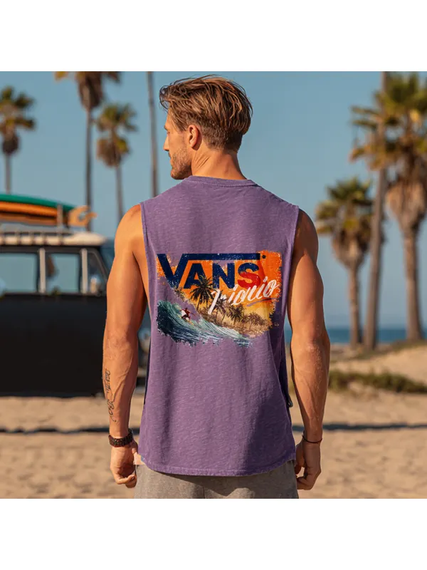 Men's Casual Beach Comfortable Breathable Printed Purple Top - Ootdmw.com 