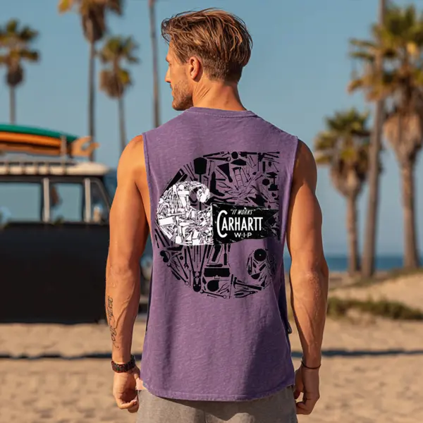 Men's Casual Beach Comfortable Breathable Purple Graphic Tank Top - Ootdyouth.com 