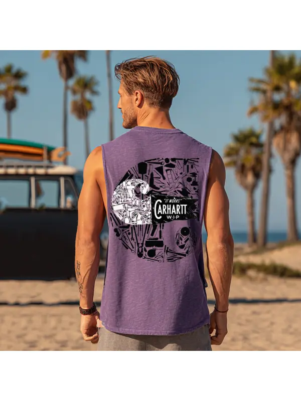Men's Casual Beach Comfortable Breathable Purple Graphic Tank Top - Anrider.com 