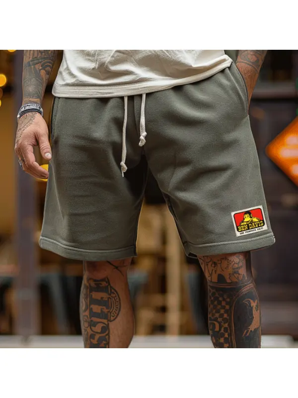Men's Casual Shorts With Adjustable Drawstring And Iconic Patch Design - Ootdmw.com 