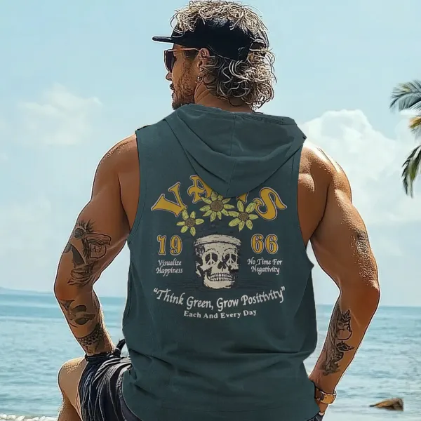 Men's Surf Skull Graphic Hooded Tank Top - Ootdyouth.com 