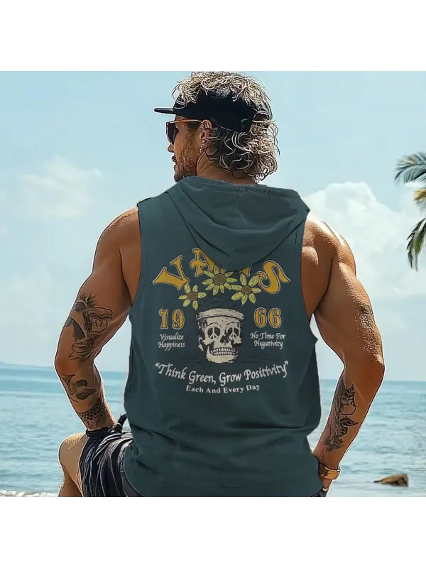Men's Surf Skull Graphic Hooded Tank Top - Anrider.com 