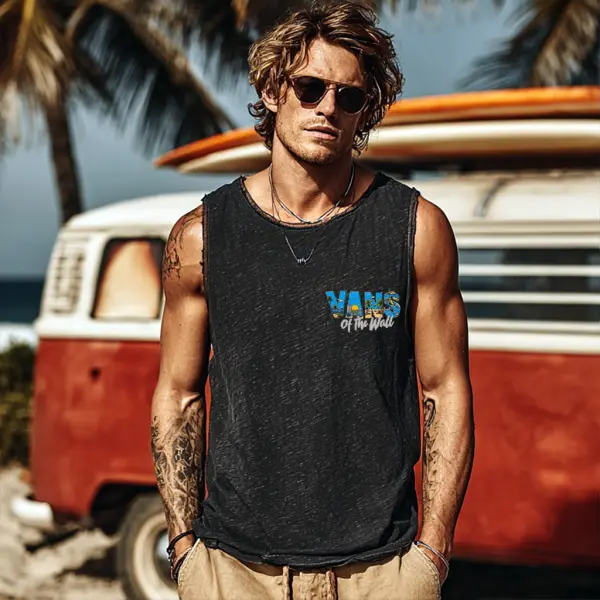 Men's Casual Summer Style: Black Tank Top With Tropical Print - Ootdyouth.com 