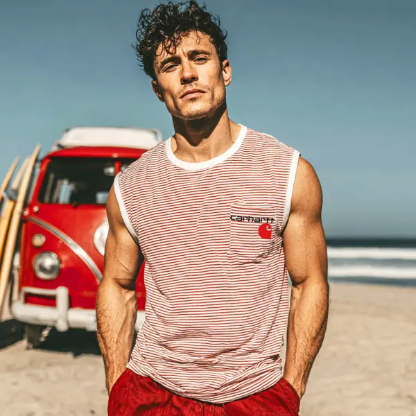 Men's Casual Striped Tank Top For Summer Beach Style - Ootdyouth.com 