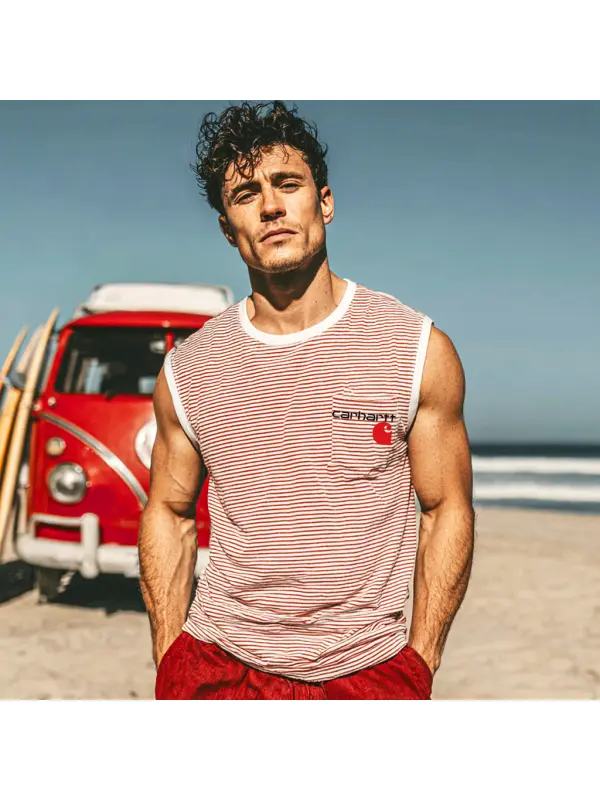 Men's Casual Striped Tank Top For Summer Beach Style - Frontiercool.com 