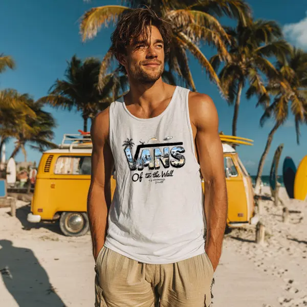 Summer Beach Style: Vans Tank Top And Casual Shorts - Ootdyouth.com 