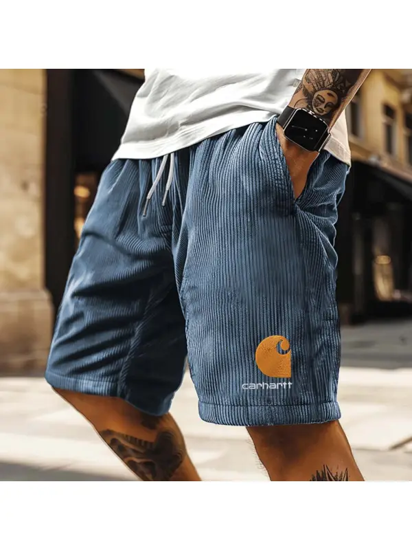 Men's Vintage Corduroy Waffle Embroidery Surfing Elastic Drawstring Boardshorts Shorts - Anrider.com 