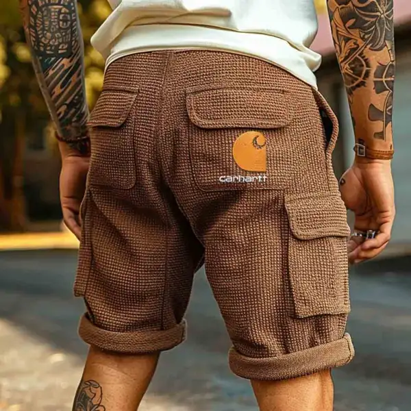 Men's Vintage Waffle Knit Embroidery Surfing Multi-Pocket Boardshorts Cargo Shorts - Ootdyouth.com 