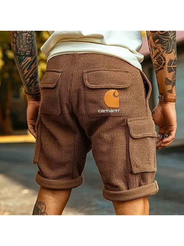 Men's Vintage Waffle Knit Embroidery Surfing Multi-Pocket Boardshorts Cargo Shorts - Ootdmw.com 