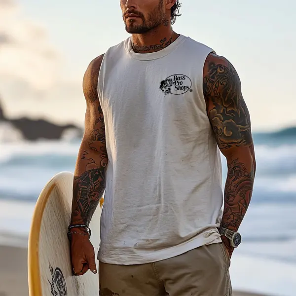 Men's Vintage Surfing Oversized Fish Print Tank Top - Ootdyouth.com 