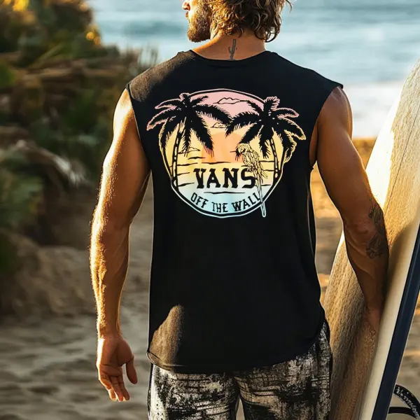 Men's Vintage Surfing Oversized Print Tank Top - Ootdyouth.com 
