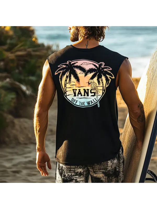 Men's Vintage Surfing Oversized Print Tank Top - Frontiercool.com 