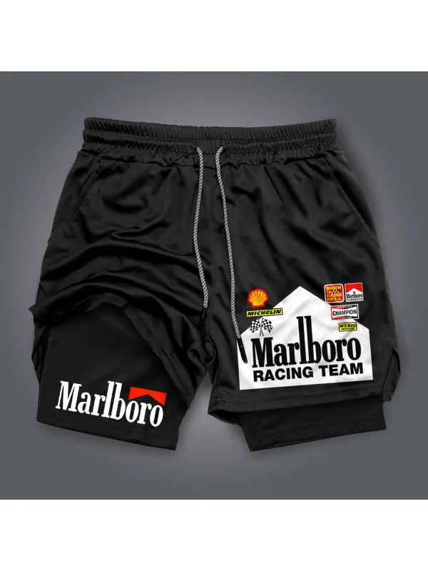 Racing Print Double Layer Shorts Formula One Shorts Fitness Sports Outdoor Shorts - Ootdmw.com 