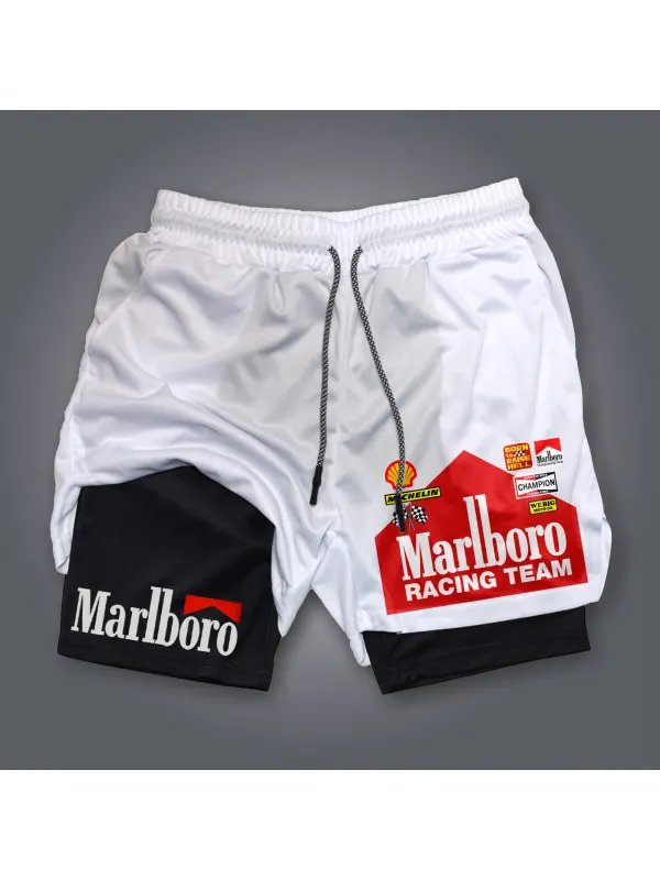 Racing Print Double Layer Shorts Formula One Shorts Fitness Sports Outdoor Shorts - Ootdmw.com 