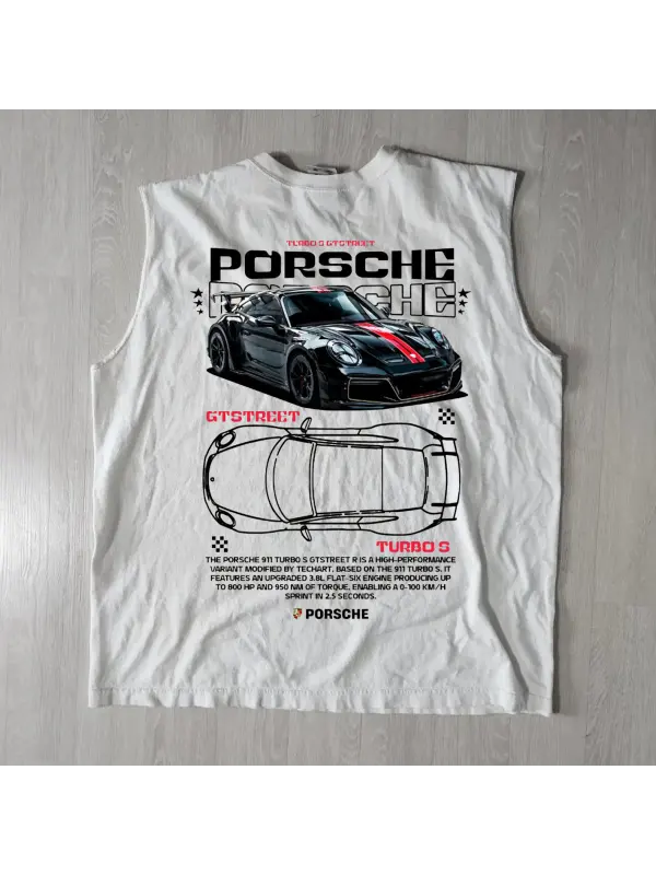 Men's Vintage Luxury Car Print Surfing Oversized Print Tank Top - Ootdmw.com 