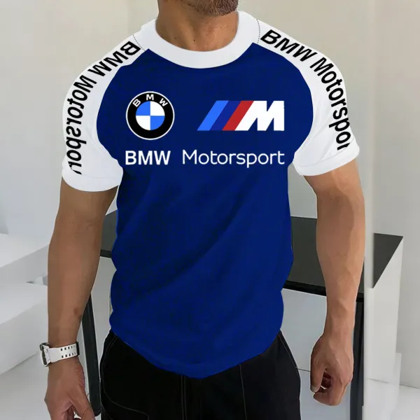 Men's Racing Enthusiast Logo Print Contrast Color T-shirt - Wayrates.com 