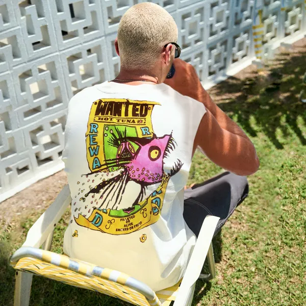 Vintage Unisex Oversized Sleeveless T-shirt Seaside Holiday Surfing Print Vest - Ootdyouth.com 