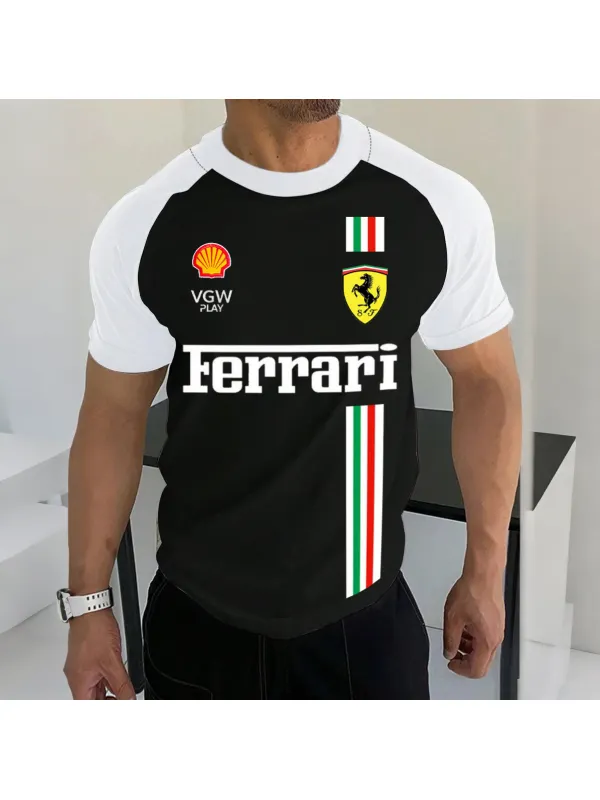 Men's Racing Enthusiast Logo Print Contrast Color T-shirt - Aptkoi.com 