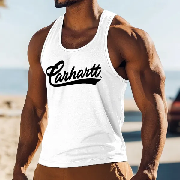 Men's Casual Logo Print Racerback Tank Top - Ootdyouth.com 