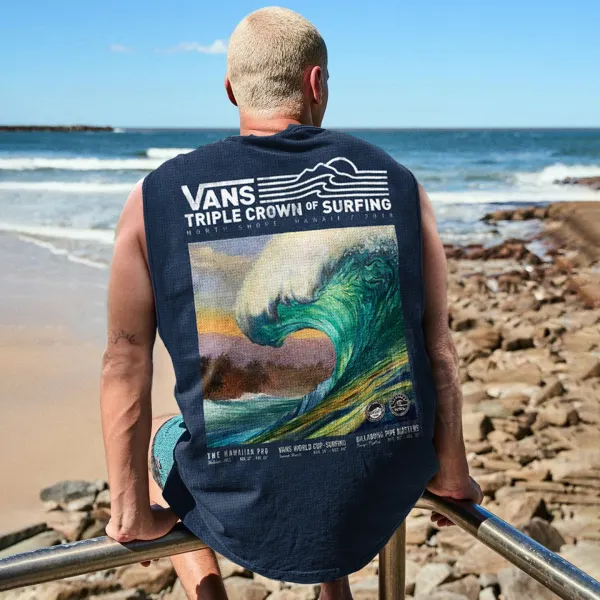 Retro Unisex Oversized Mesh Sleeveless T-shirt Seaside Holiday Surfing Print Vest Quick-drying Vest - Wayrates.com 