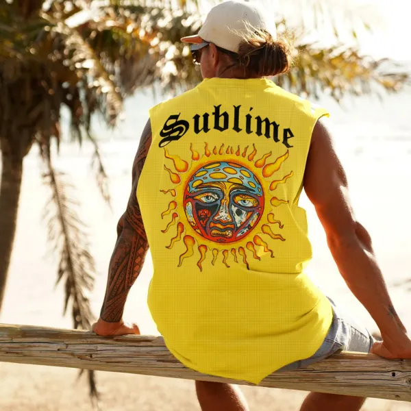 Retro Unisex Oversized Mesh Sleeveless T-shirt Seaside Holiday Surfing Print Vest Quick-drying Vest - Ootdyouth.com 
