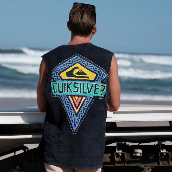 Retro Unisex Oversized Mesh Sleeveless T-shirt Seaside Holiday Surfing Print Vest Quick-drying Vest - Ootdyouth.com 