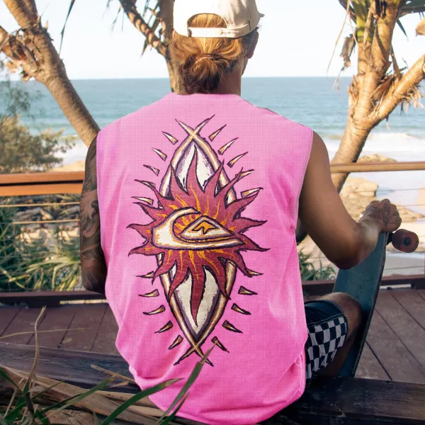 Retro Unisex Oversized Mesh Sleeveless T-shirt Seaside Holiday Surfing Print Vest Quick-drying Vest - Ootdyouth.com 