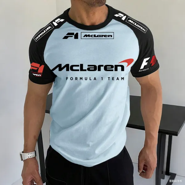 Men's Racing Logo Print Contrast Tee - Manlyhost.com 