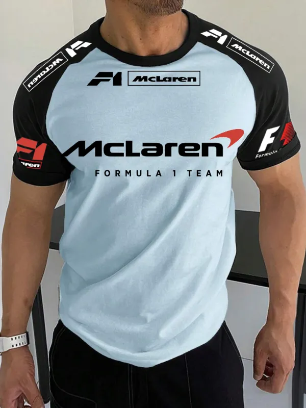 Men's Racing Logo Print Contrast Tee - Menbarn.com 
