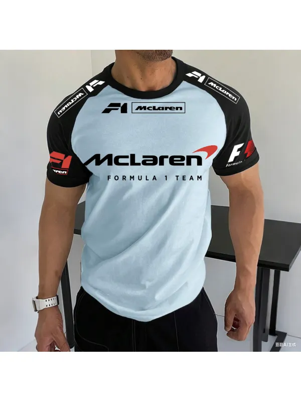 Men's Racing Logo Print Contrast Tee - Shopyiyistories.com 