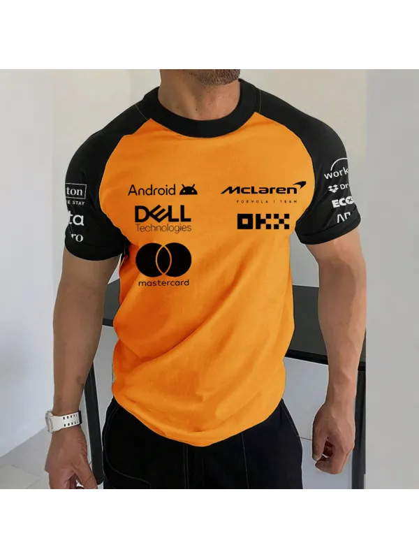 Men's Racing Team Logo Print Contrast Color T-shirt - Aptkoi.com 