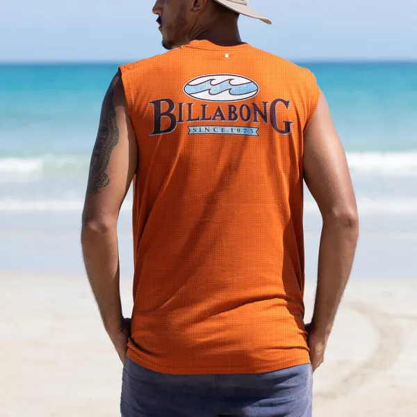 Retro Unisex Oversized Mesh Sleeveless T-shirt Seaside Holiday Surfing Print Vest Quick-drying Vest - Ootdyouth.com 