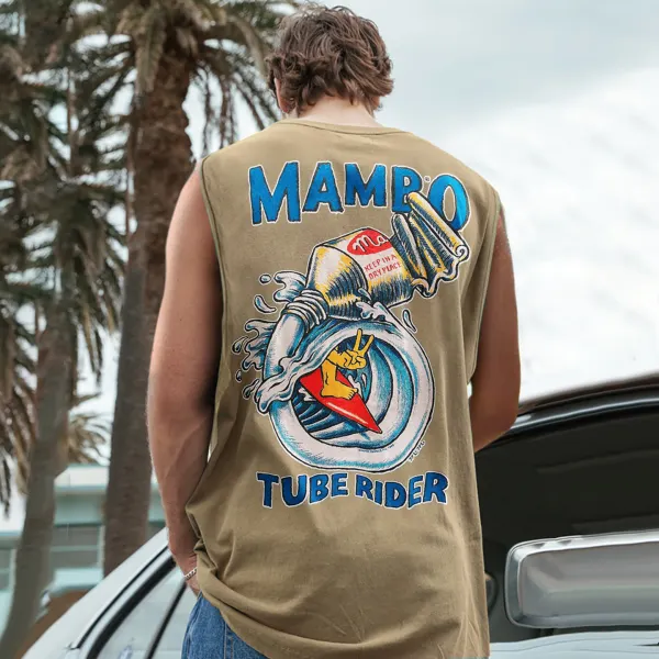 Vintage Unisex Oversized Sleeveless T-shirt Seaside Holiday Surfing Print Vest - Ootdyouth.com 