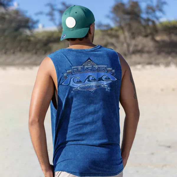 Retro Unisex Oversized Mesh Sleeveless T-shirt Seaside Holiday Surfing Print Vest Quick-drying Vest - Wayrates.com 