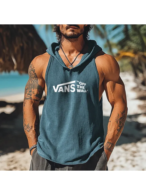 Fashion Vacation Lettering Printed Hooded Vest - Aptkoi.com 
