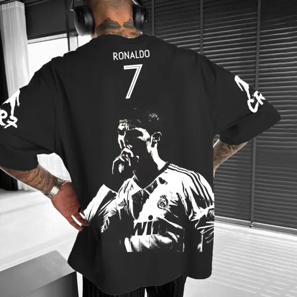 Unisex Sports Casual Football Legend Star Logo Print Oversized T-shirt - Ootdyouth.com 