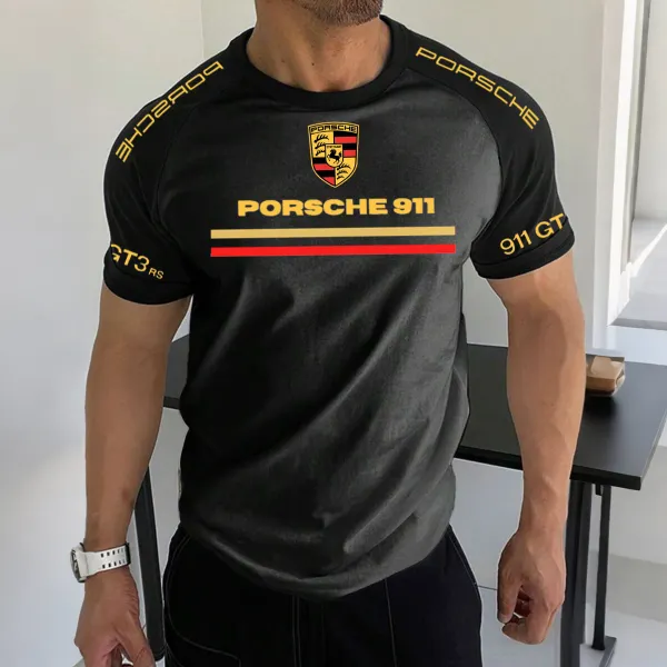 Men's Racing Logo Print Contrast Color Short Sleeve T-Shirt - Wayrates.com 