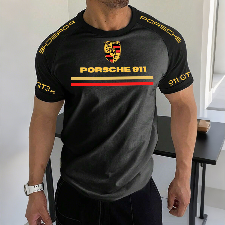

Men's Racing Logo Print Contrast Color Short Sleeve T-Shirt