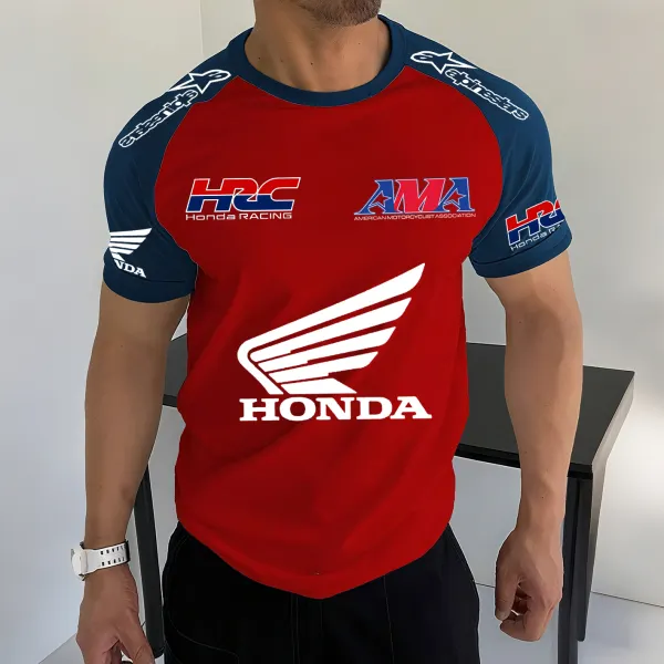Men's Racing Logo Print Contrast Color Short Sleeve T-Shirt - Wayrates.com 