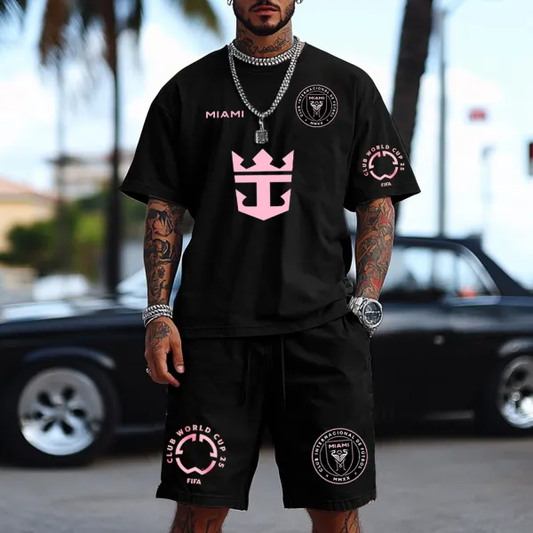 Street Football Print Oversized T-Shirt Shorts Set - Ootdyouth.com 