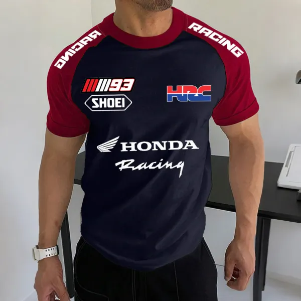 Men's Racing Logo Print Contrast Color Short Sleeve T-Shirt - Wayrates.com 