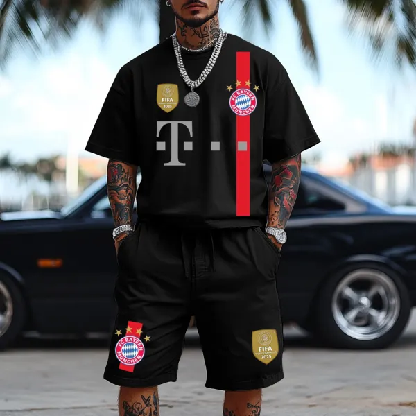 Football Print Oversized T-Shirt Shorts Set - Ootdyouth.com 