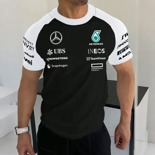 Men's Racing Logo Print Contrast Color Short Sleeve T-Shirt - Wayrates.com 