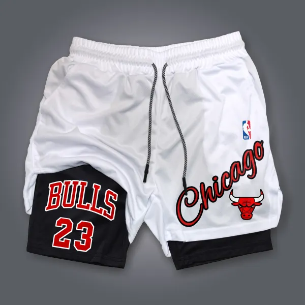 Men's Casual Basketball Print Double Mesh Sports Shorts Chicago, Illinois, USA Basketball Print Quick-drying Sports Shorts - Ootdyouth.com 