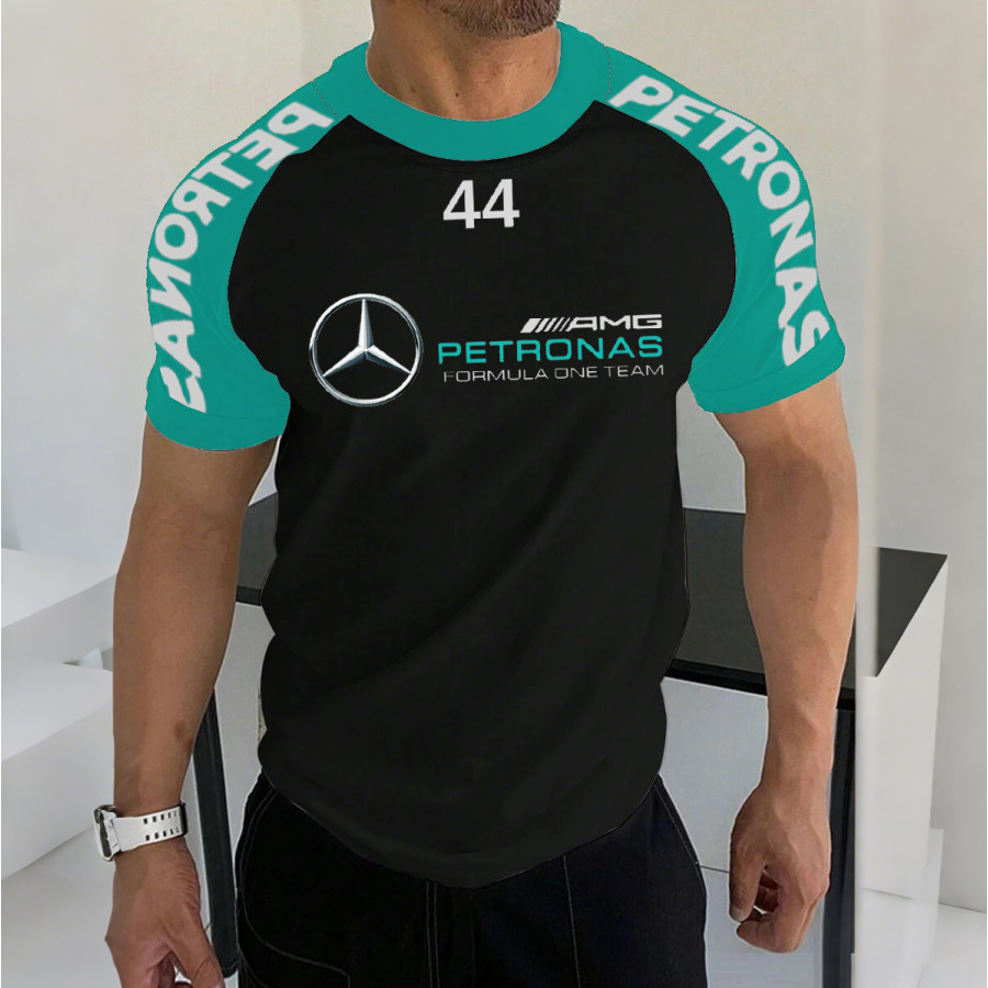 

Men's Racing Logo Print Contrast Color Short Sleeve T-Shirt
